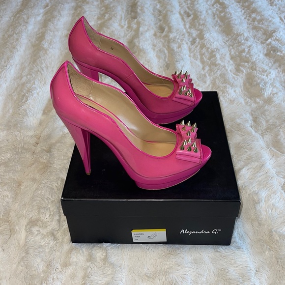 Pink Alejandra G. Spiked Bow Jelly Platforms - Picture 2 of 5
